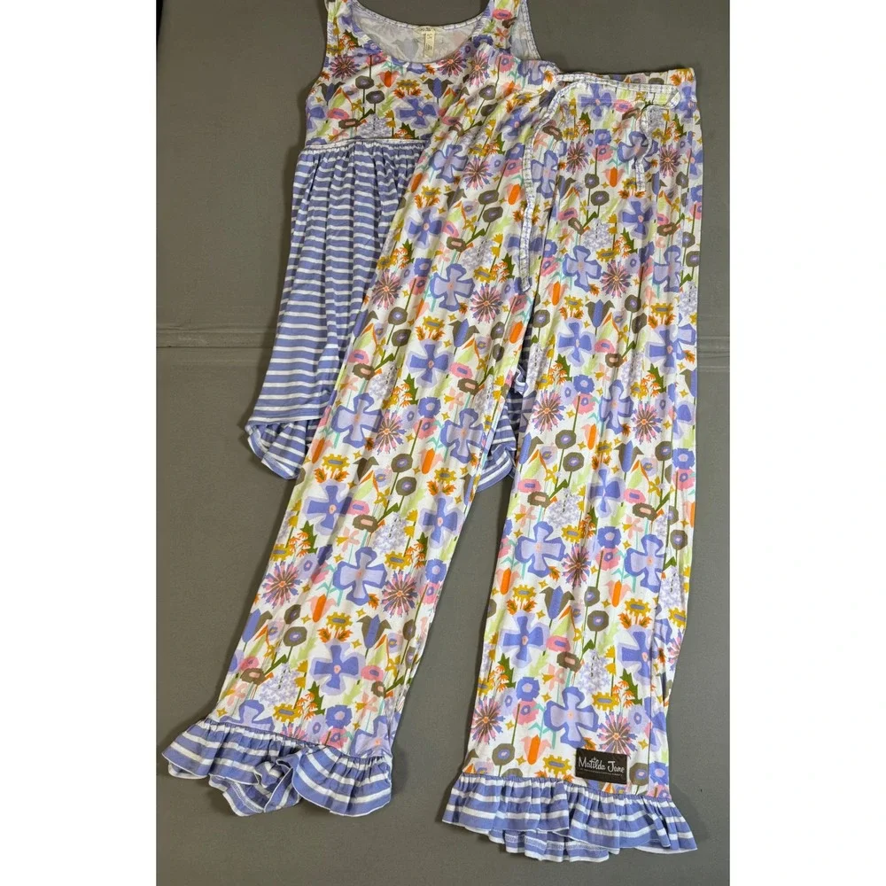 Matilda Jane Pajamas Women Large Blue Floral Adventure Begins Dandelion Excellen